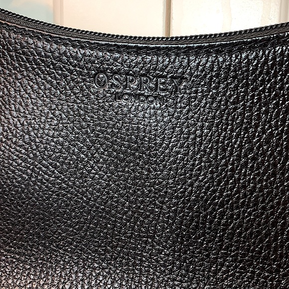 NWOT-Osprey London genuine black ostrich leather zipper shoulder purse - Picture 6 of 10